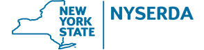 logo of N Y S E R D A with a state map of New York State